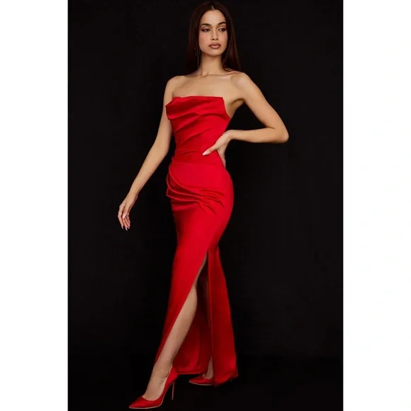 House of CB Adrienne Dress Red Satin Strapless Gown Sexy Romantic NWT Sz XL - Picture 3 of 16